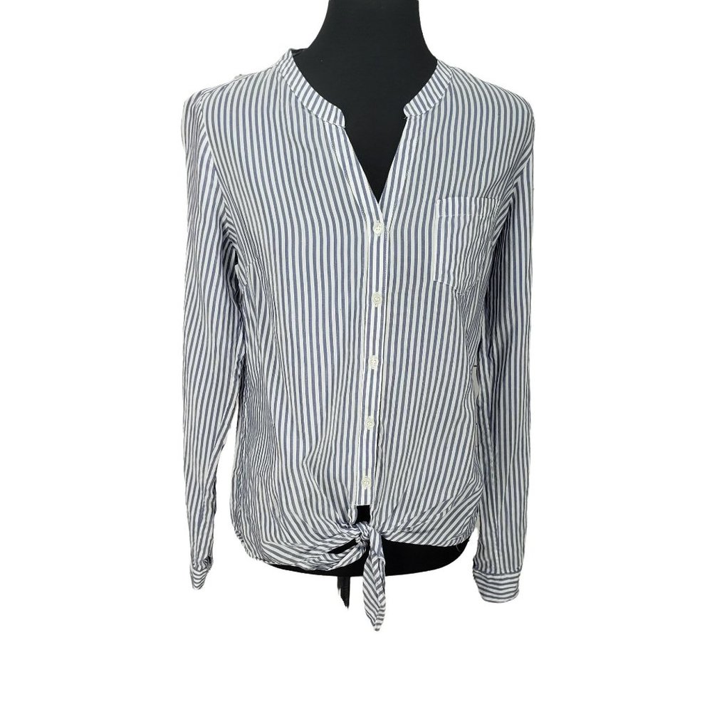 The Limited Woman's Blue White Striped‎ Long Sleeve Blouse Tie Front Medium